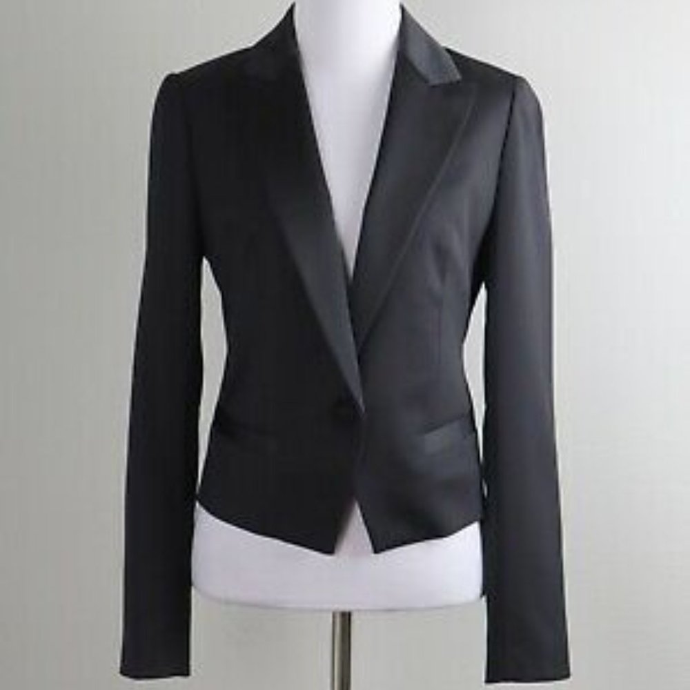 J.CREW COLLECTION Satin Trim Notch Collar Wool Blazer, NWT!